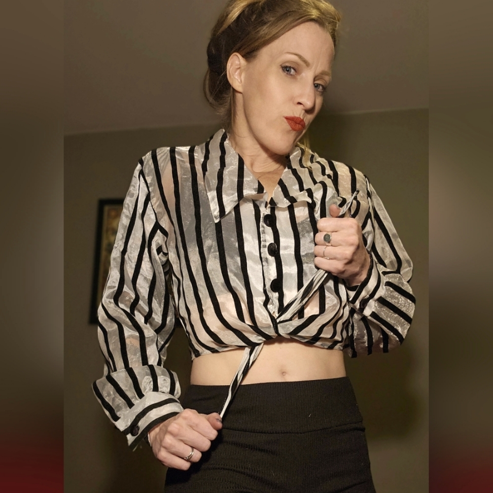 Vintage 90s sheer velvet striped top